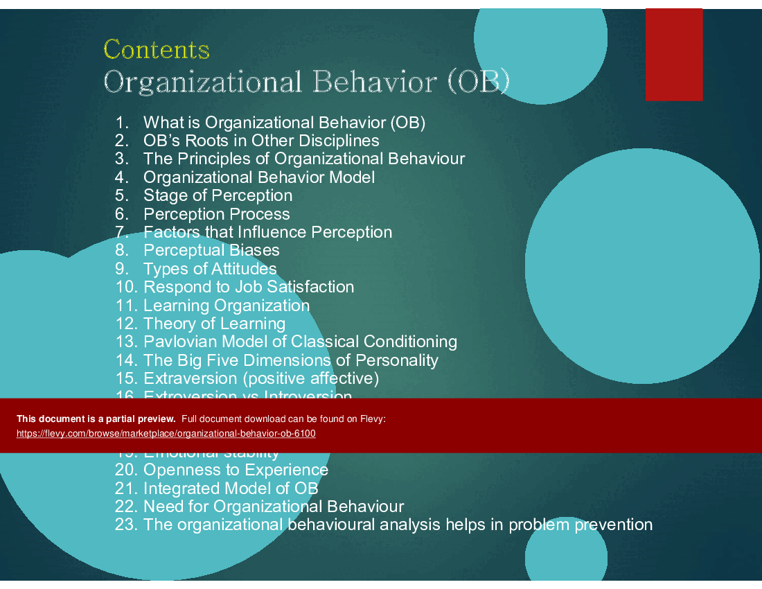 This is a partial preview of Organizational Behavior (OB) (41-slide PowerPoint presentation (PPT)). Full document is 41 slides. 