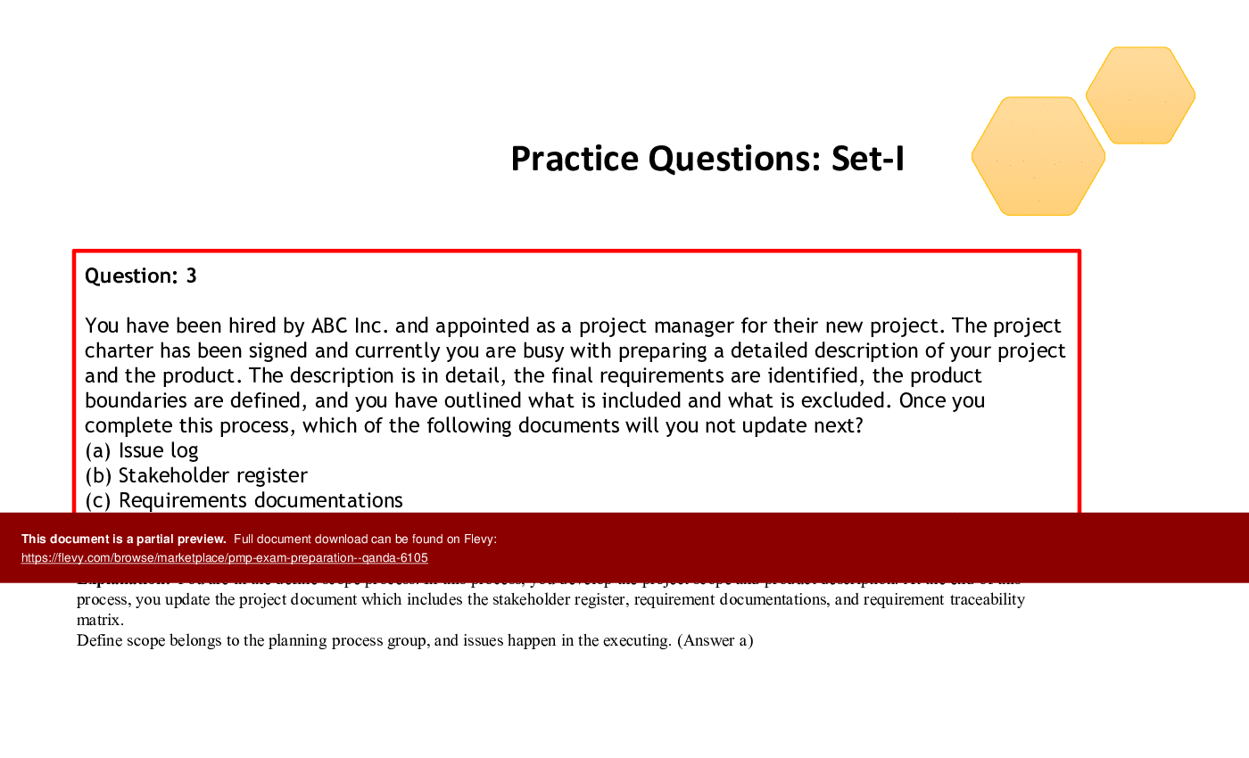 This is a partial preview of PMP Exam Preparation - Q&A (295-slide PowerPoint presentation (PPTX)). Full document is 295 slides. 