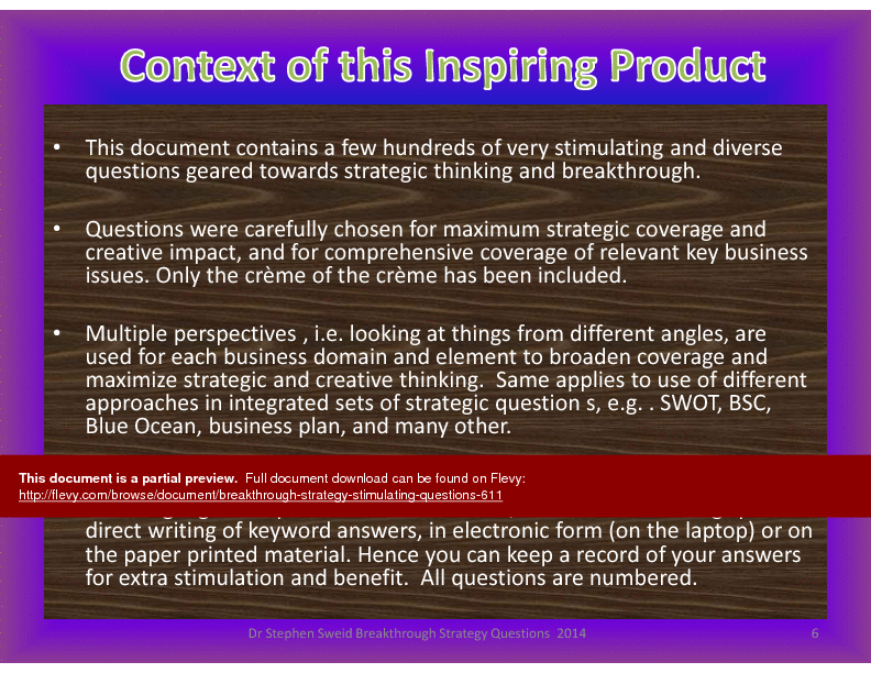 This is a partial preview of Breakthrough Strategy Stimulating Questions (93-slide PowerPoint presentation (PPTX)). Full document is 93 slides. 