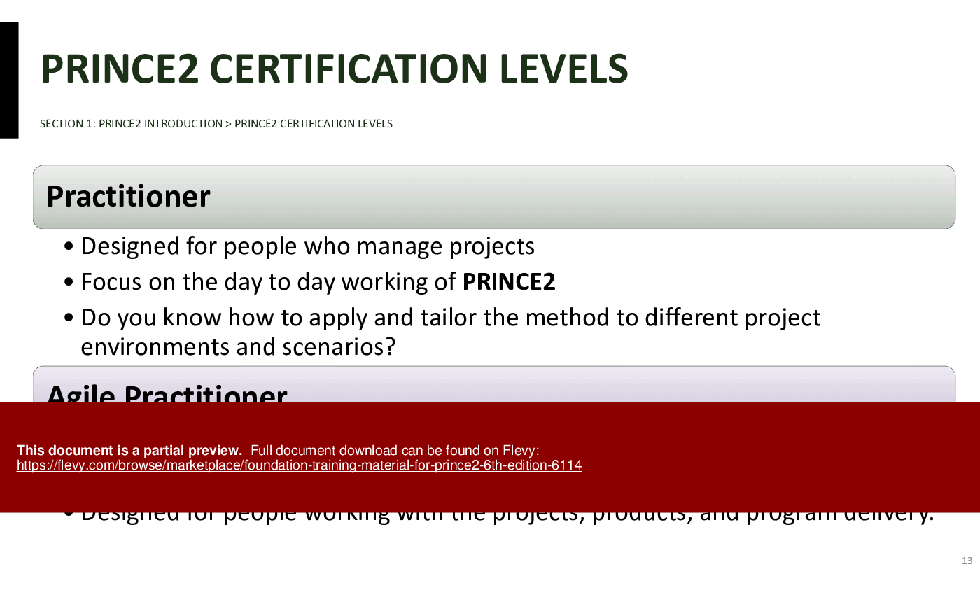 This is a partial preview of Foundation Training Material for PRINCE2 (6th Edition) (219-slide PowerPoint presentation (PPTX)). Full document is 219 slides. 