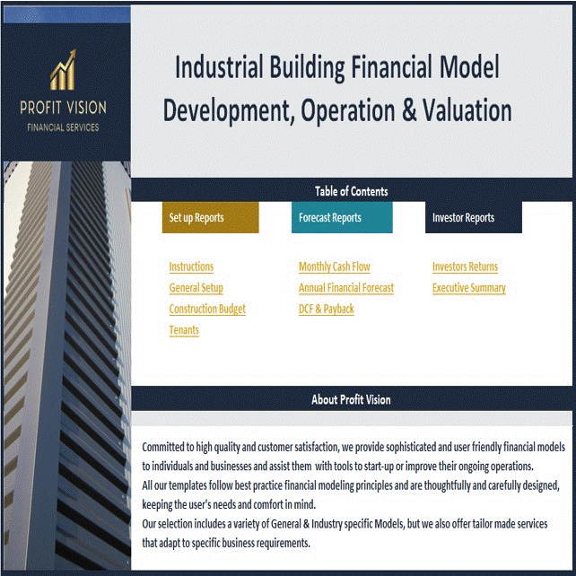 This is a partial preview of Industrial Building Development Financial Model (Excel workbook (XLSX)). 