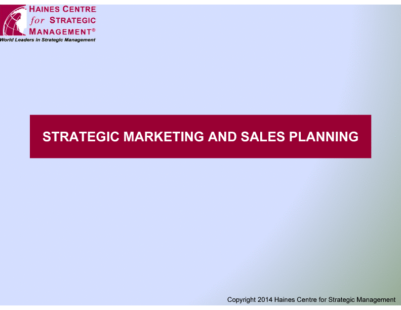 Strategic Marketing and Sales Planning