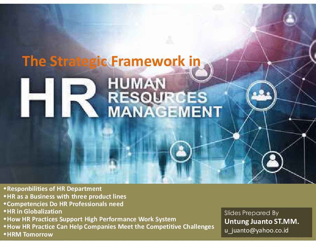 Strategic Human Resource Management (19-slide PPT PowerPoint presentation (PPTX)) Preview Image
