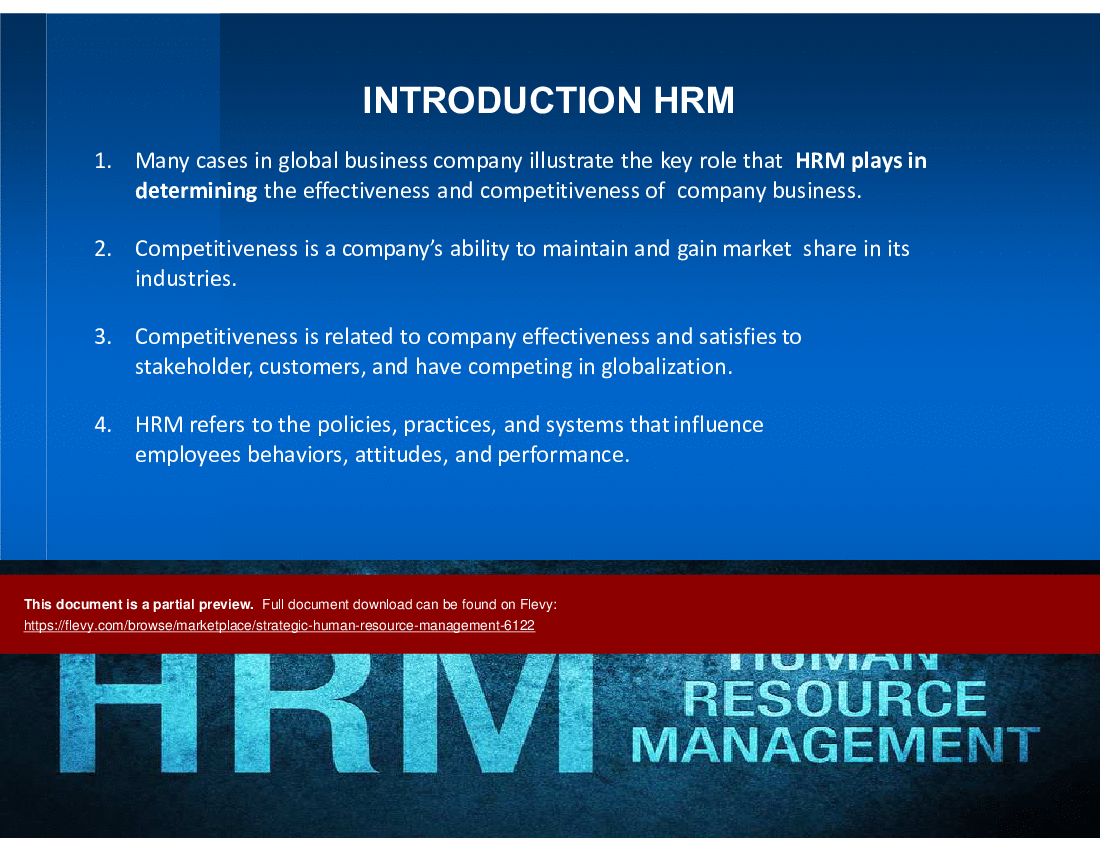 This is a partial preview of Strategic Human Resource Management (19-slide PowerPoint presentation (PPTX)). Full document is 19 slides. 