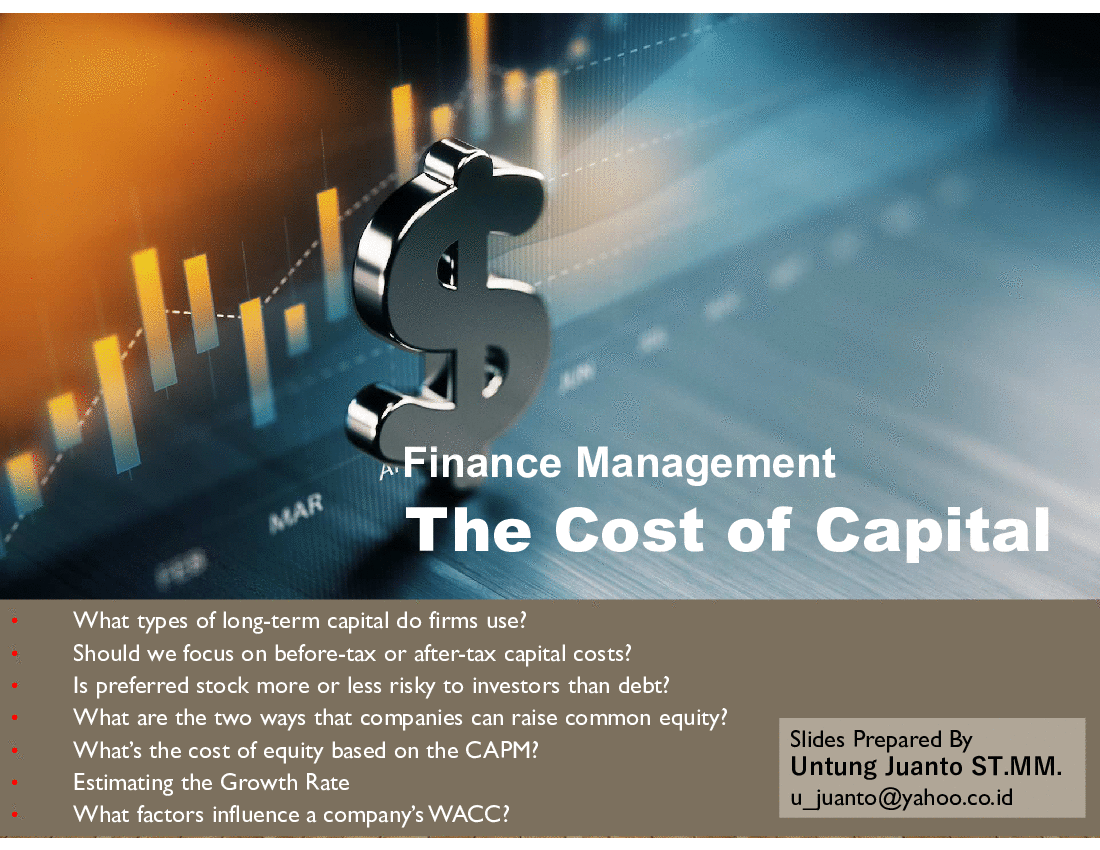 The Cost of Capital (Finance Management) (57-slide PPT PowerPoint presentation (PPT)) Preview Image