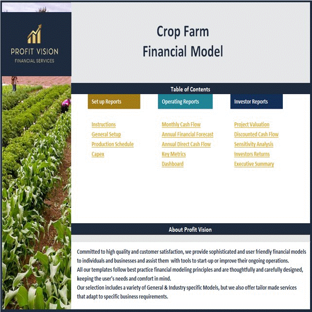 This is a partial preview of Crop Farm Financial Model - Dynamic 10 Year Forecast (Excel workbook (XLSX)). 