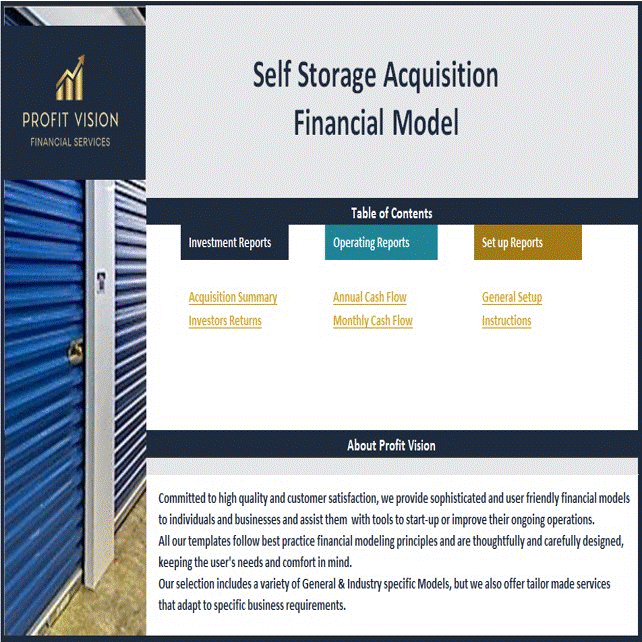 This is a partial preview of Self Storage Acquisition Financial Model (Excel workbook (XLSX)). 