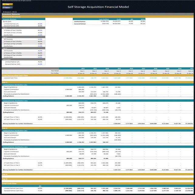 This is a partial preview of Self Storage Acquisition Financial Model (Excel workbook (XLSX)). 