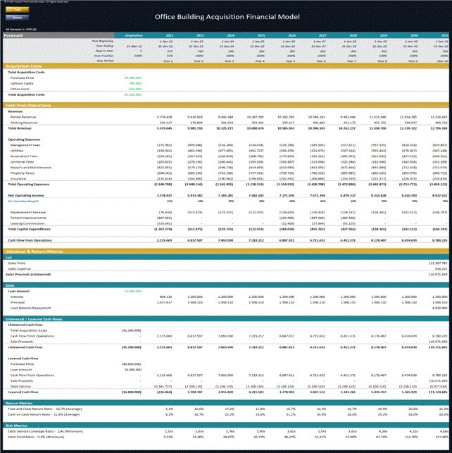 This is a partial preview of Office Building Acquisition Financial Model (Excel workbook (XLSX)). 