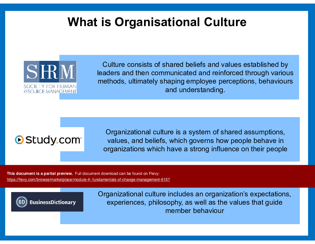This is a partial preview of FCM 4 - Organisation Culture, Change Resistance & Change Agents (54-slide PowerPoint presentation (PPT)). Full document is 54 slides. 