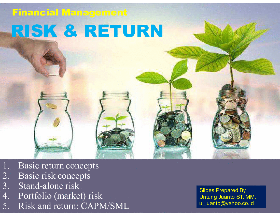 This is a partial preview of Risk and Return in Investment (Financial Management) (51-slide PowerPoint presentation (PPT)). Full document is 51 slides. 