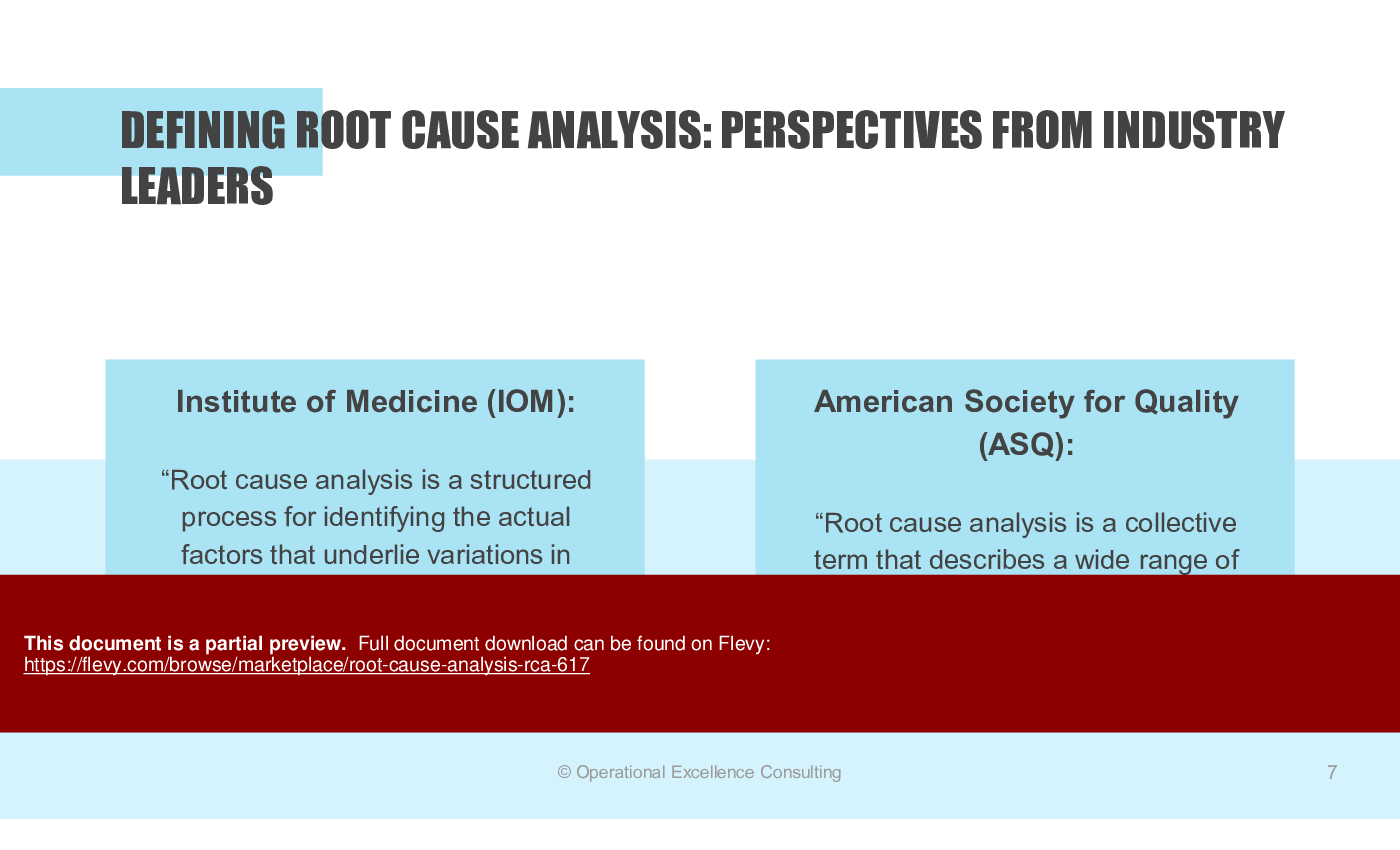 This is a partial preview of Root Cause Analysis (RCA) (91-slide PowerPoint presentation (PPTX)). Full document is 91 slides. 