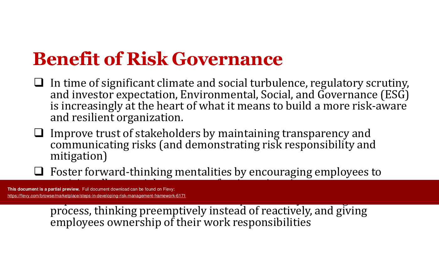 This is a partial preview of Steps in Developing Risk Management Framework (27-slide PowerPoint presentation (PPTX)). Full document is 27 slides. 