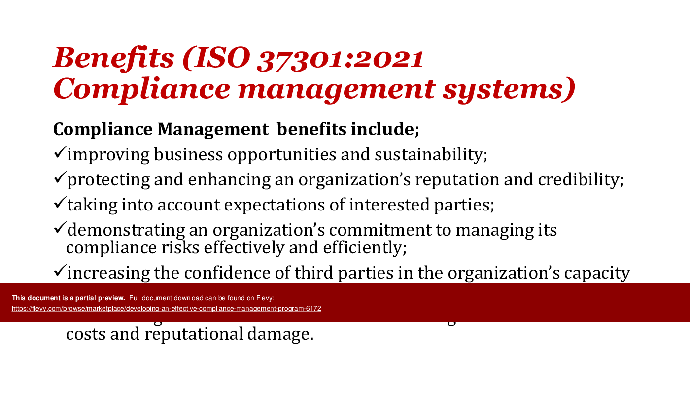 This is a partial preview of Developing an Effective Compliance Management Program (34-slide PowerPoint presentation (PPTX)). Full document is 34 slides. 