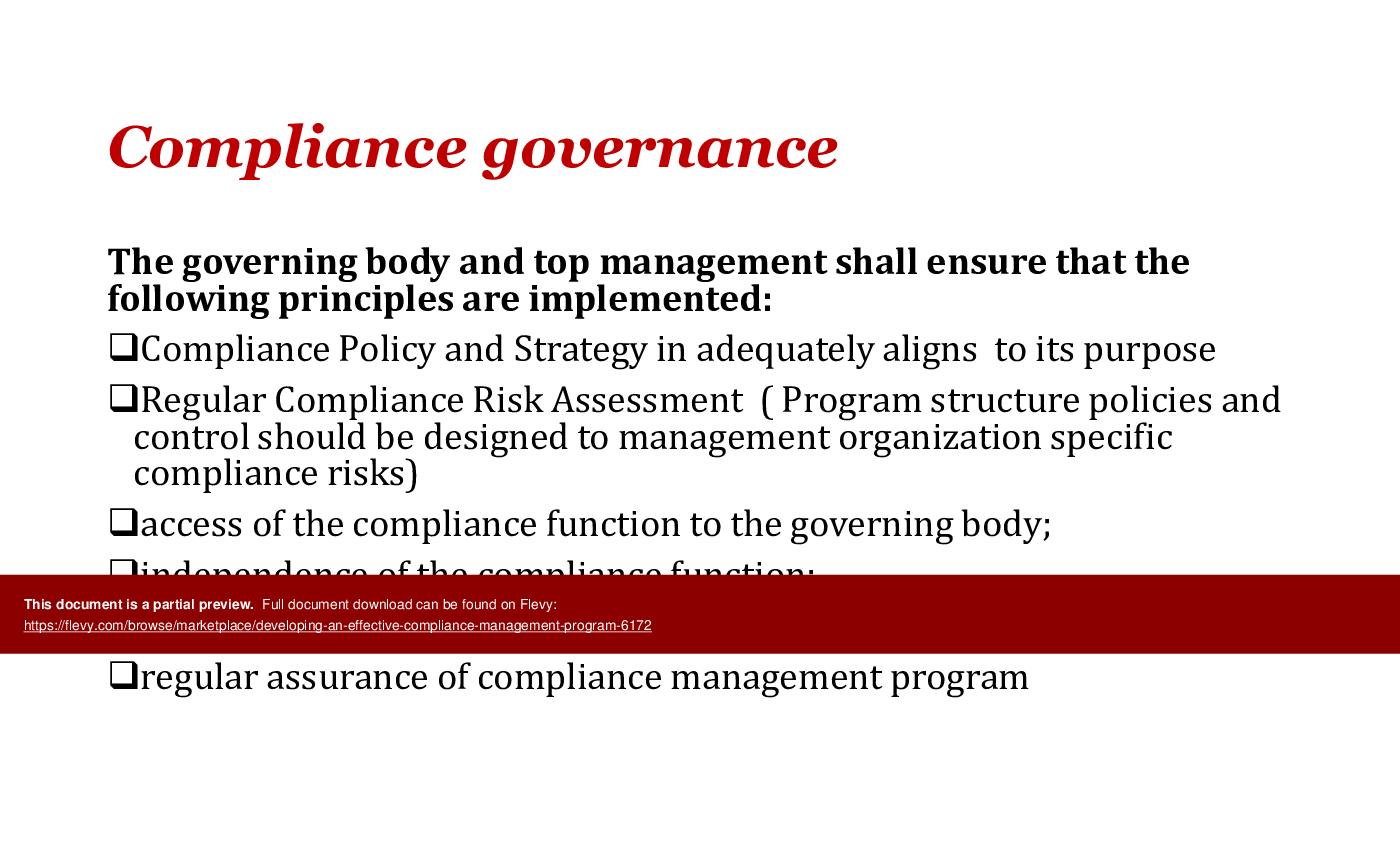 This is a partial preview of Developing an Effective Compliance Management Program (34-slide PowerPoint presentation (PPTX)). Full document is 34 slides. 