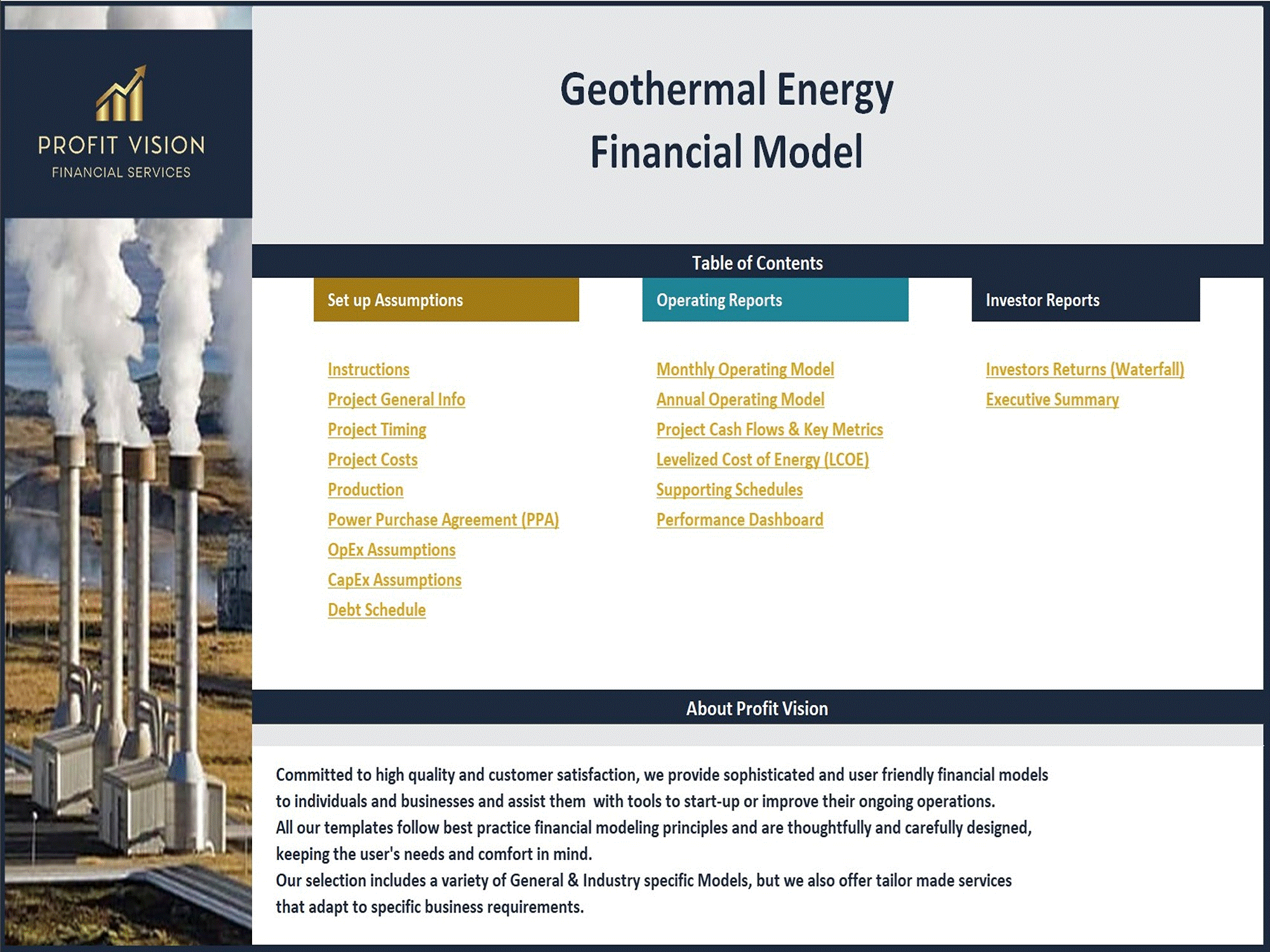 This is a partial preview of Geothermal Energy - Project Finance Model (Excel workbook (XLSX)). 