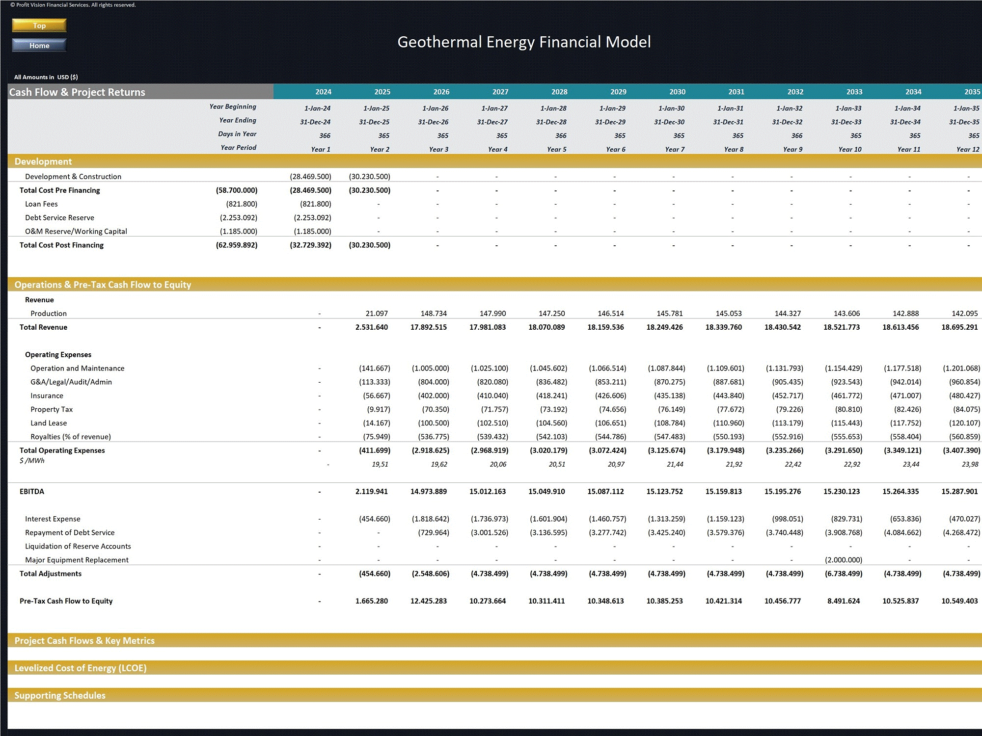 Geothermal Energy - Project Finance Model (Excel template (XLSX)) Preview Image