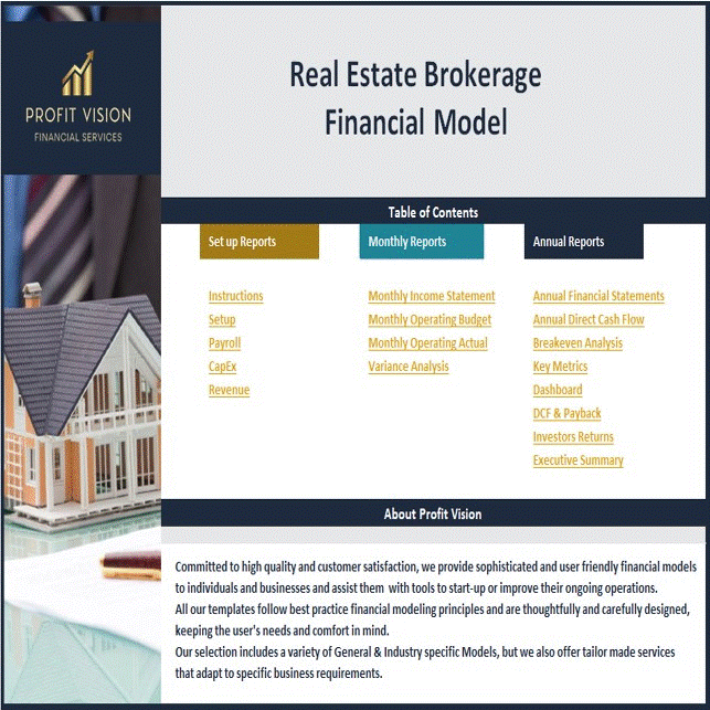 This is a partial preview of Real Estate Brokerage Financial Model (Excel workbook (XLSX)). 
