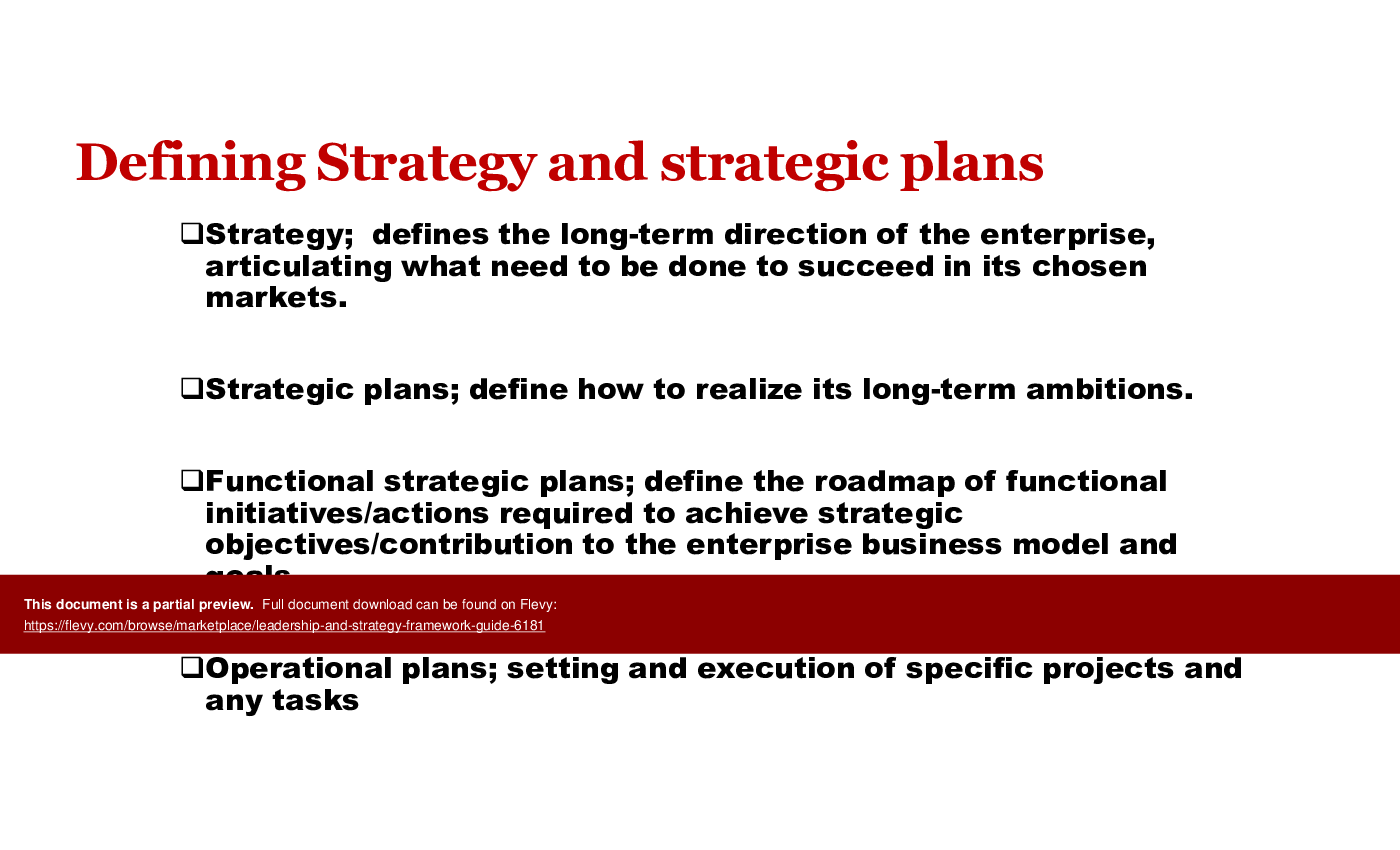 Leadership and Strategy Framework Guide (38-slide PPT PowerPoint presentation (PPTX)) Preview Image