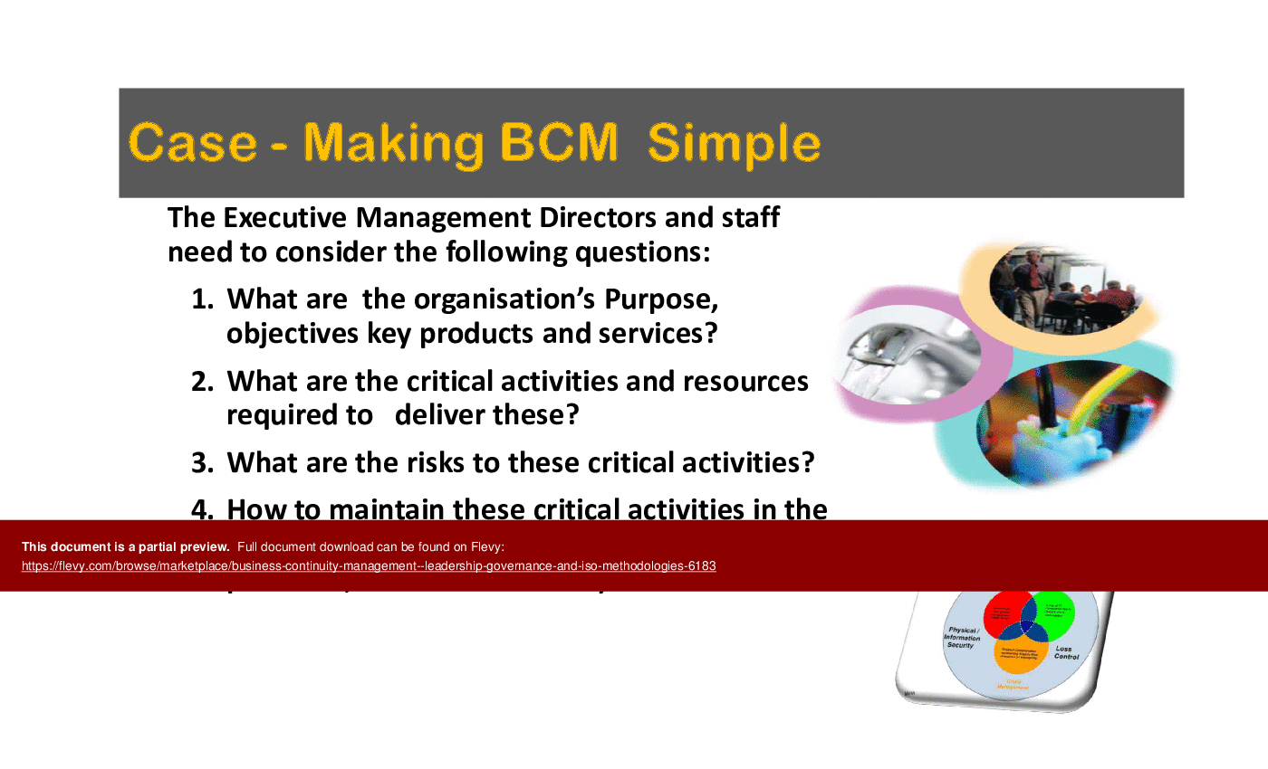 This is a partial preview of Business Continuity Management - Leadership. Governance, & ISO Methodologies (159-slide PowerPoint presentation (PPTX)). Full document is 159 slides. 