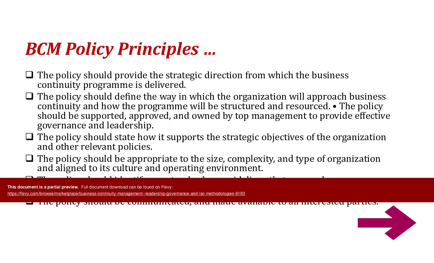 Business Continuity Management - Leadership. Governance, & ISO Methodologies (159-slide PPT PowerPoint presentation (PPTX)) Preview Image