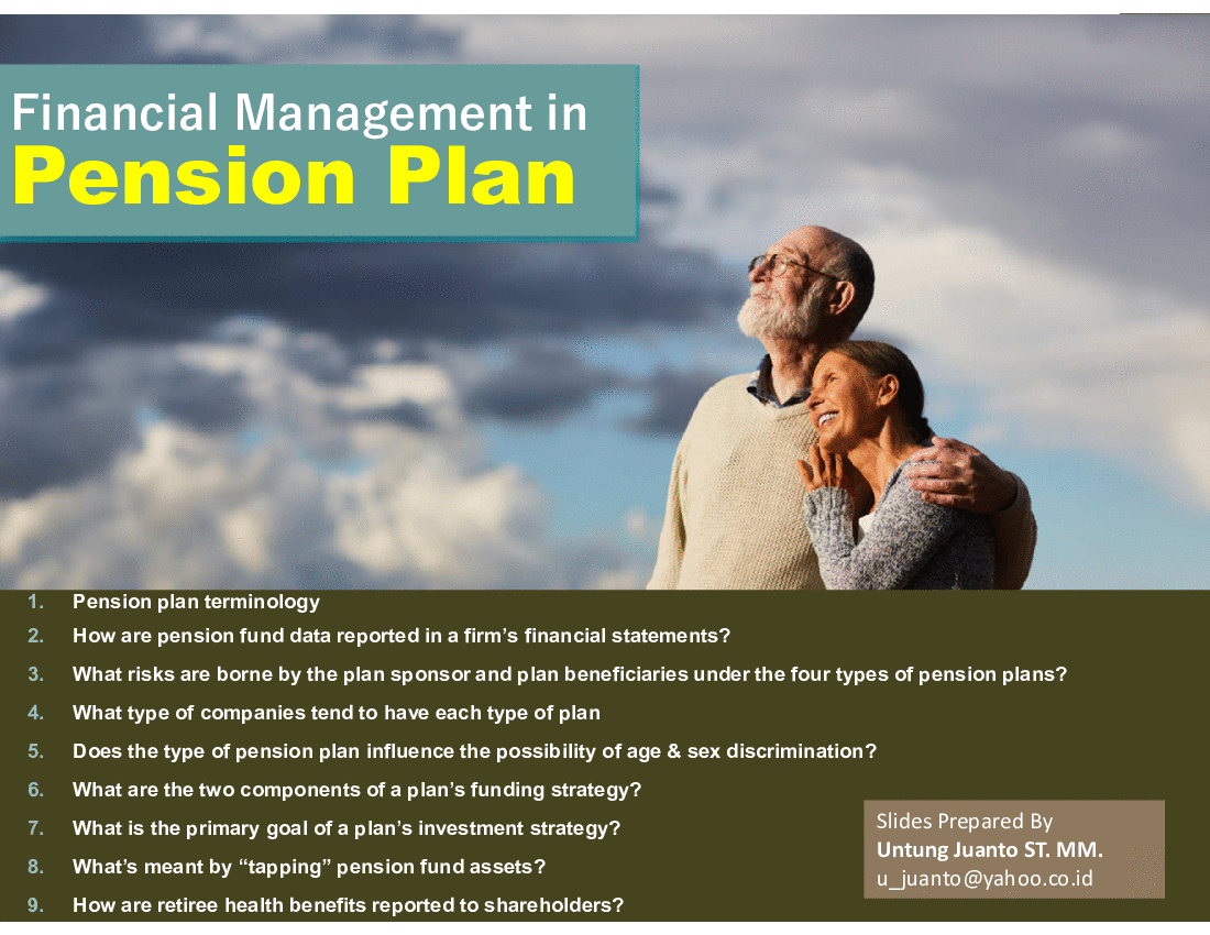 This is a partial preview of Financial Management in Pension Plan (34-slide PowerPoint presentation (PPT)). Full document is 34 slides. 
