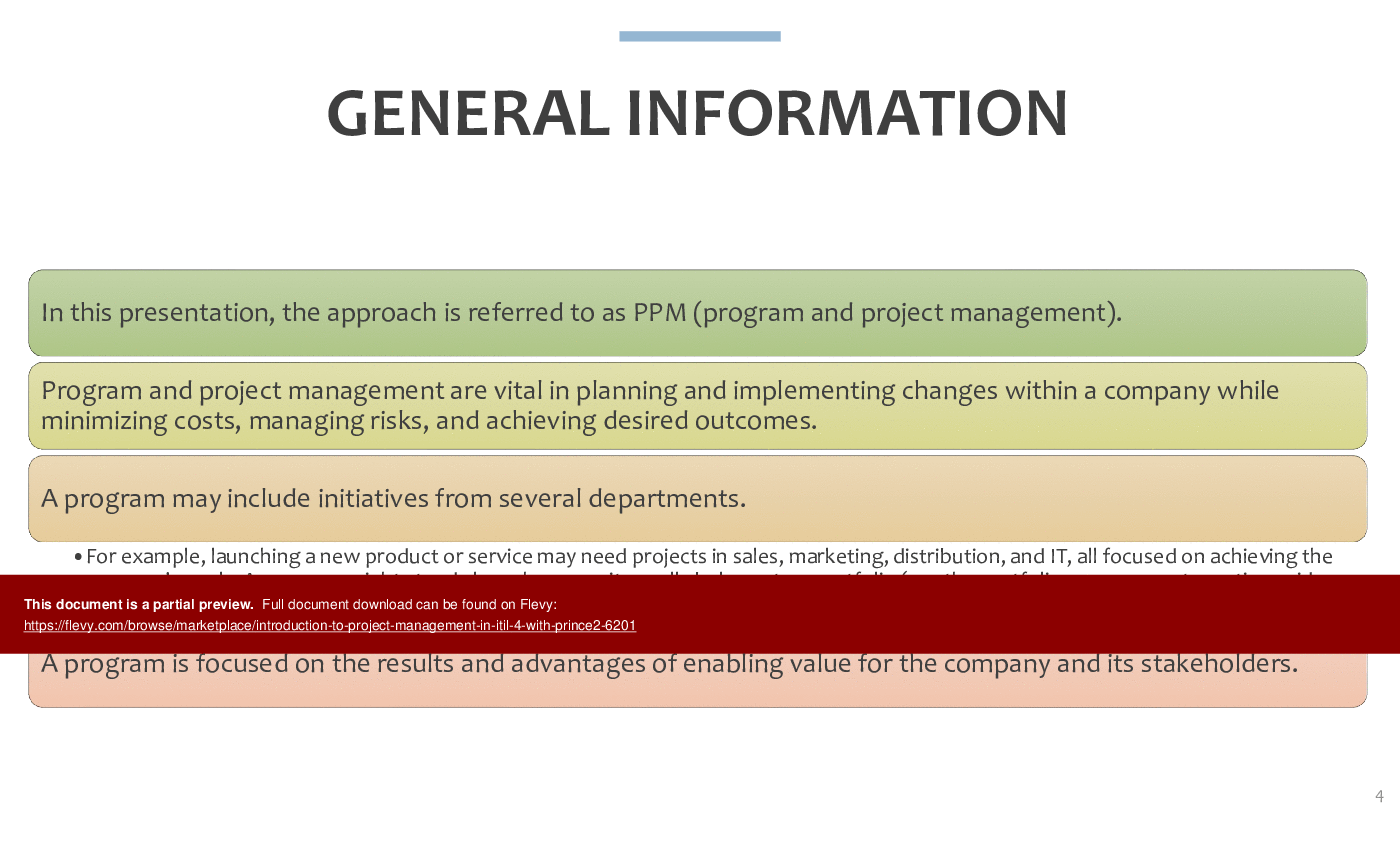 This is a partial preview of Introduction to Project Management in ITIL 4 with PRINCE2 (118-slide PowerPoint presentation (PPTX)). Full document is 118 slides. 