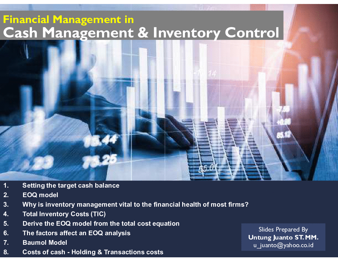 This is a partial preview of Financial Management in Cash Management & Inventory Control (33-slide PowerPoint presentation (PPT)). Full document is 33 slides. 