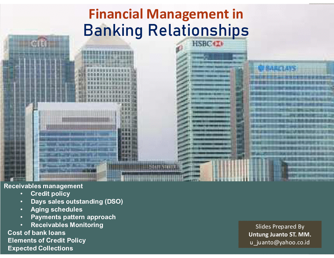 This is a partial preview of Financial Management in Banking Relationships (50-slide PowerPoint presentation (PPT)). Full document is 50 slides. 