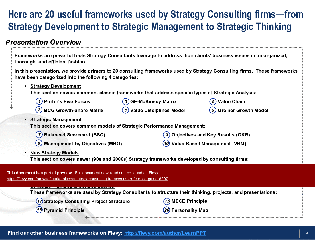 This is a partial preview of Complete Guide to Strategy Consulting Frameworks (144-slide PowerPoint presentation (PPTX)). Full document is 144 slides. 