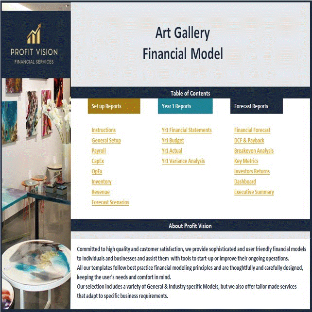 This is a partial preview of Art Gallery Financial Model - Dynamic 10 Year Forecast (Excel workbook (XLSX)). 