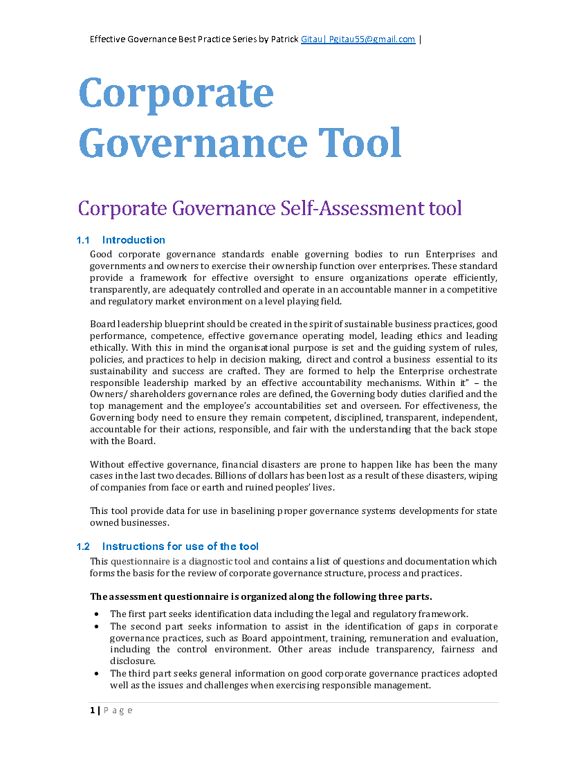 This is a partial preview of Governance Assessment Tool for State Owned Entities (13-page Word document). Full document is 13 pages. 