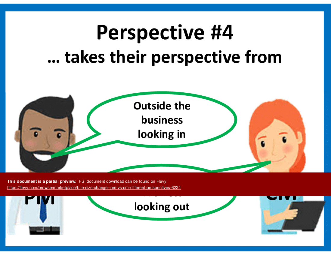 This is a partial preview of Bite-Size Change - PM vs. CM Different Perspectives (16-slide PowerPoint presentation (PPTX)). Full document is 16 slides. 