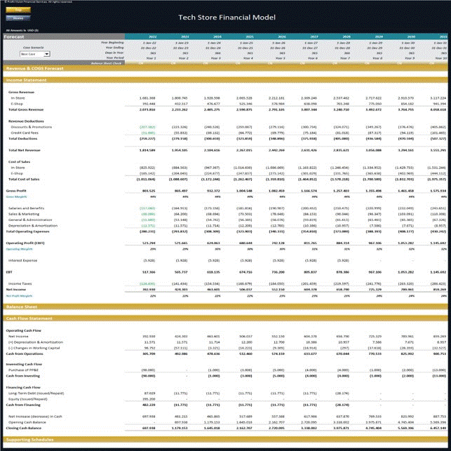 Tech Store Financial Model - Dynamic 10 Year Forecast (Excel template (XLSX)) Preview Image