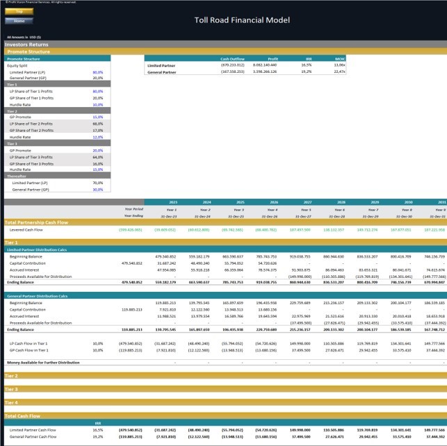 Toll Road Financial Model (Development & Operation) (Excel template (XLSX)) Preview Image