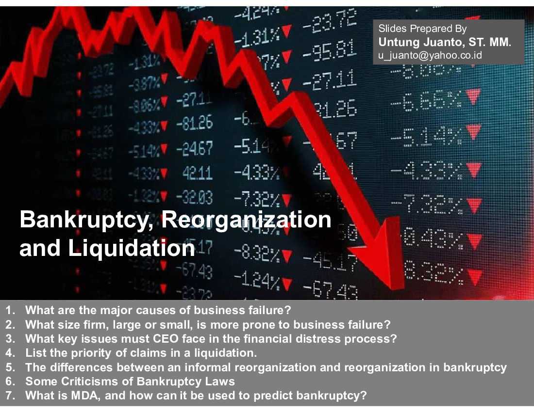 Bankruptcy, Reorganization and Liquidation (33-slide PPT PowerPoint presentation (PPT)) Preview Image