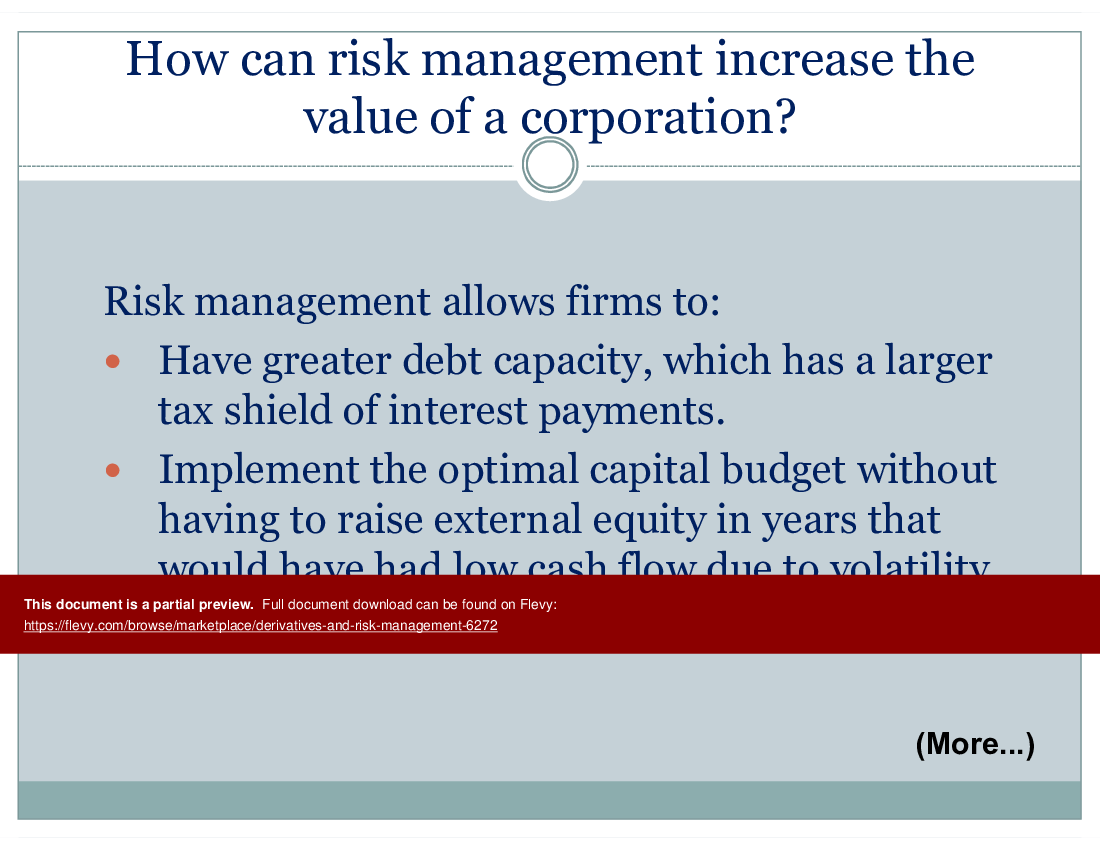 This is a partial preview of Derivatives and Risk Management (29-slide PowerPoint presentation (PPT)). Full document is 29 slides. 