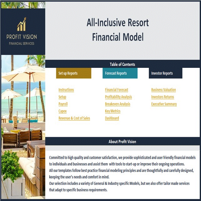 This is a partial preview of All-Inclusive Resort Financial Model (Excel workbook (XLSX)). 