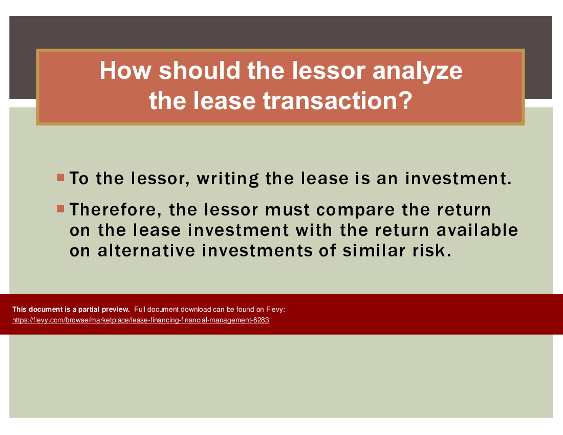 Lease Financing (Financial Management) (28-slide PPT PowerPoint presentation (PPT)) Preview Image