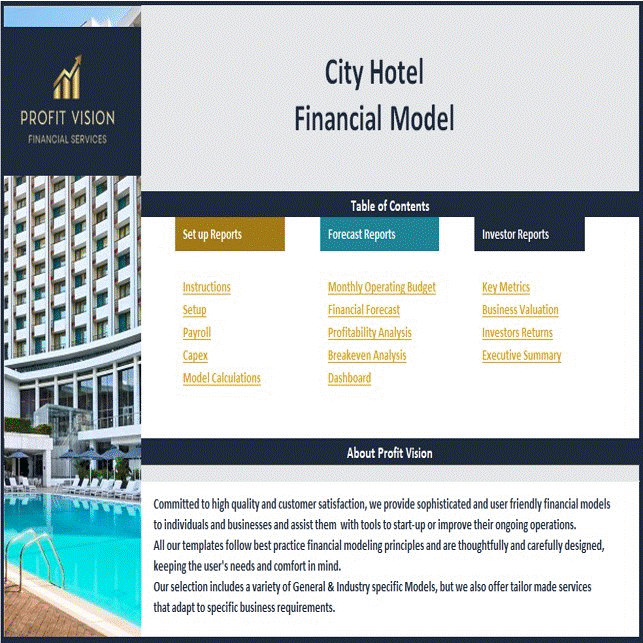 This is a partial preview of City Hotel Financial Model - Dynamic 10 Year Forecast (Excel workbook (XLSX)). 