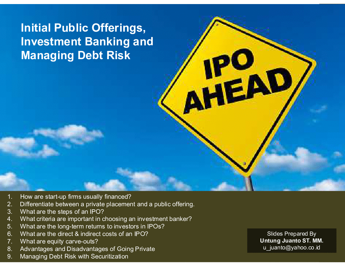 IPO, Investment Banking, and Managing Debt Risk (35-slide PPT PowerPoint presentation (PPT)) Preview Image