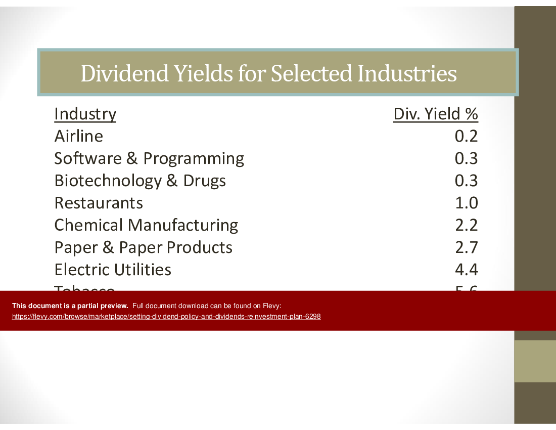 This is a partial preview of Setting Dividend Policy & Dividends Reinvestment Plan (31-slide PowerPoint presentation (PPT)). Full document is 31 slides. 