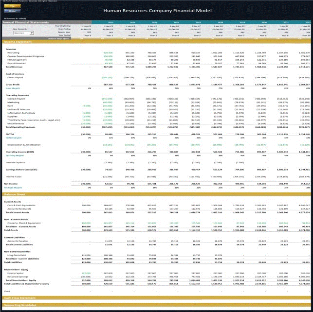 Human Resources Company - Dynamic 10 Year Financial Model (Excel template (XLSX)) Preview Image