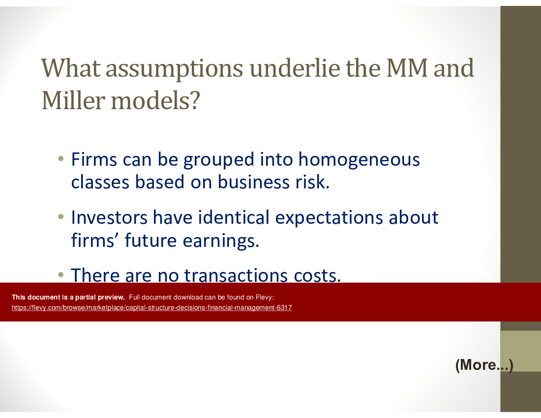 This is a partial preview of Capital Structure Decisions (Financial Management). Full document is 57 slides. 