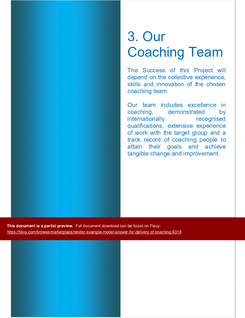 Tender Example (Model Answer) for Delivery of Coaching (20-page Word document) Preview Image
