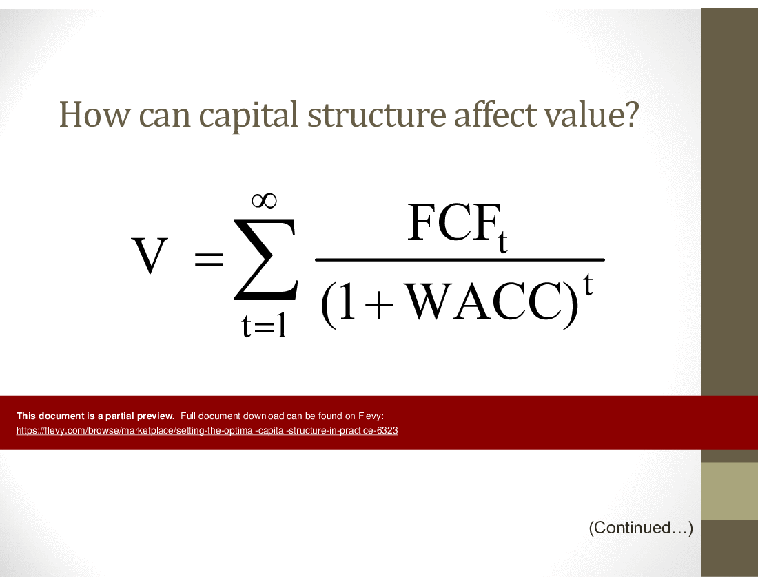 This is a partial preview of Setting The Optimal Capital Structure  in Practice (64-slide PowerPoint presentation (PPT)). Full document is 64 slides. 