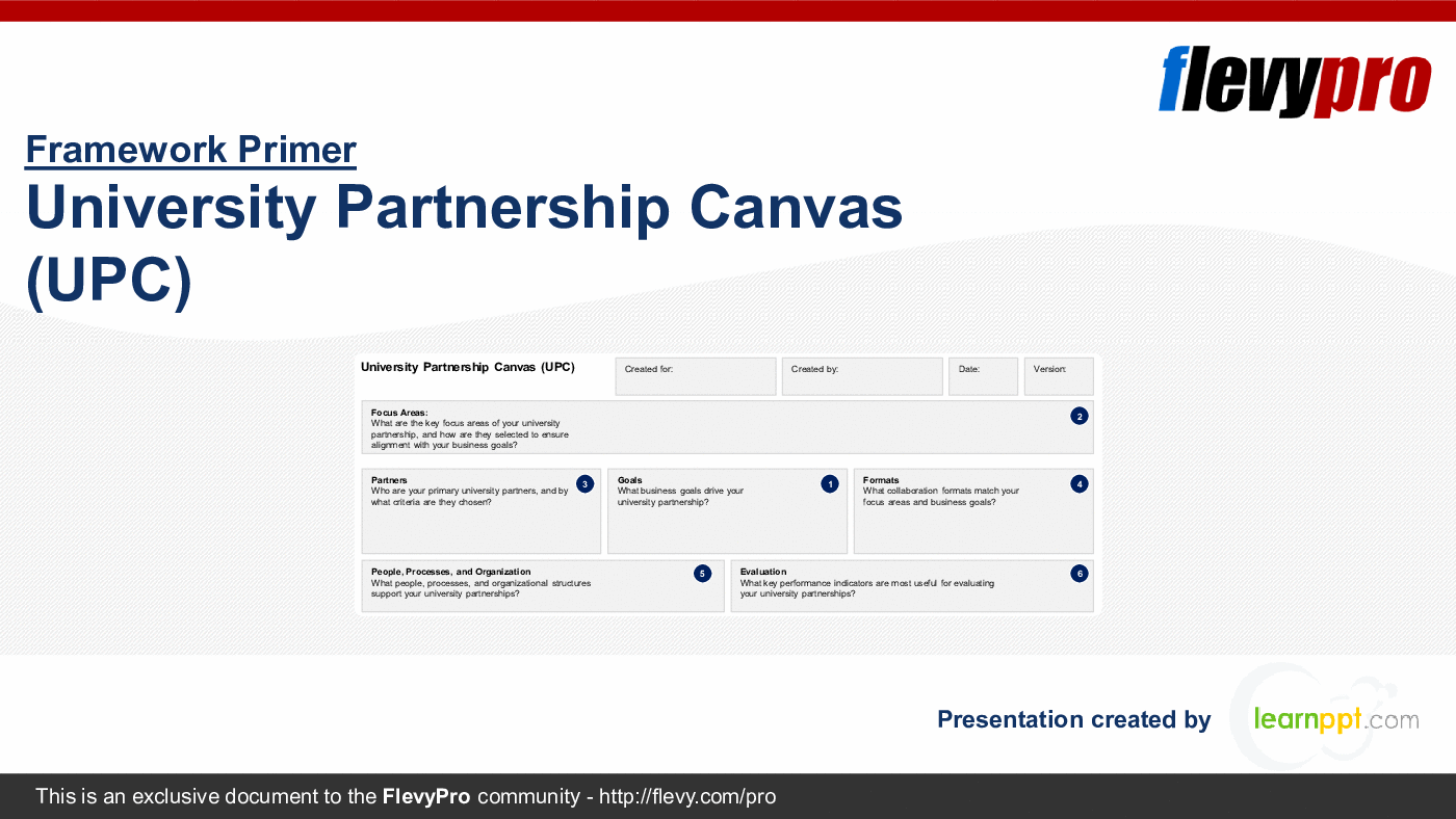 This is a partial preview of University Partnership Canvas (UPC). Full document is 25 slides. 