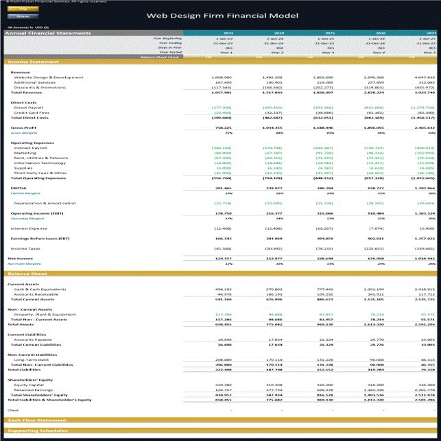 Web Design Firm Financial Model - 5 Year Financial Forecast (Excel template (XLSX)) Preview Image