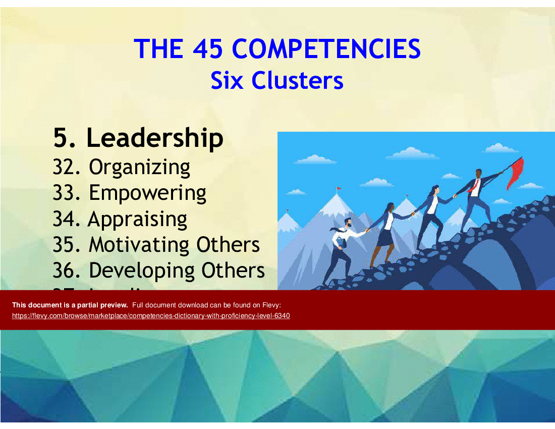 This is a partial preview of Competencies Dictionary with Proficiency Level (63-slide PowerPoint presentation (PPT)). Full document is 63 slides. 