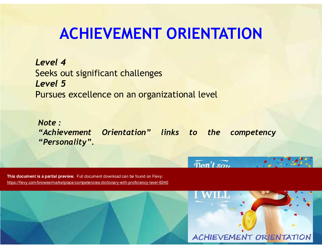 Competencies Dictionary with Proficiency Level (63-slide PowerPoint presentation (PPT)) Preview Image